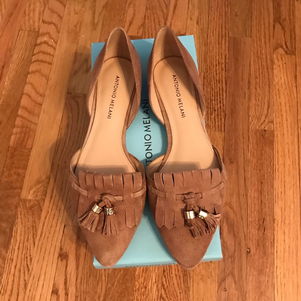 Antonio Melani tan suede flats with tassel. Like new!  Size 8.5M.
